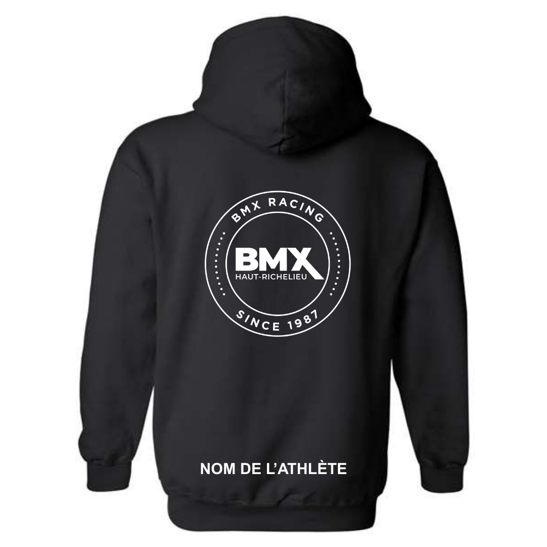 a black hoodie with the bmx logo on it
