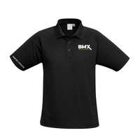 a black polo shirt with the bmx logo on it