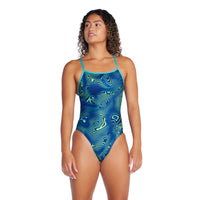 Speedo TRIBACK Endurance - IMPRIMÉ - Maillot d’entraînement pour femmes - NEON DEPTHS / TRUE COBALT