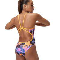 Speedo WEB BACK Endurance - PRINTED - Women's Training Swimwear - MAKAHA PALMS / RED GINGER