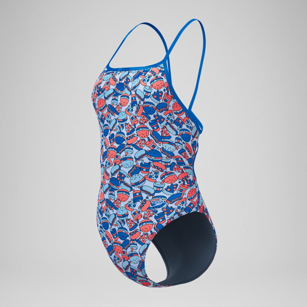 Speedo WEB BACK Endurance+ - IMPRIMÉ - Maillot d’entraînement pour femmes - FAST LANE FEAST/ LAGOON BLUE