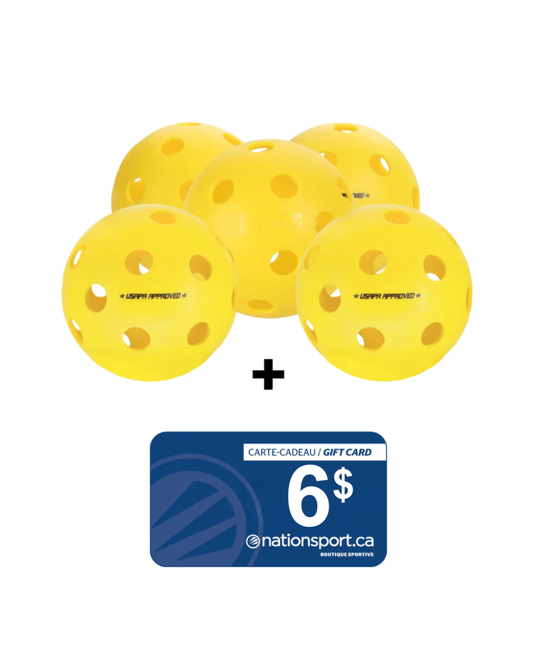 Lot de 5 balles de pickleball - INTÉRIEUR + Certificat-cadeau gratuit