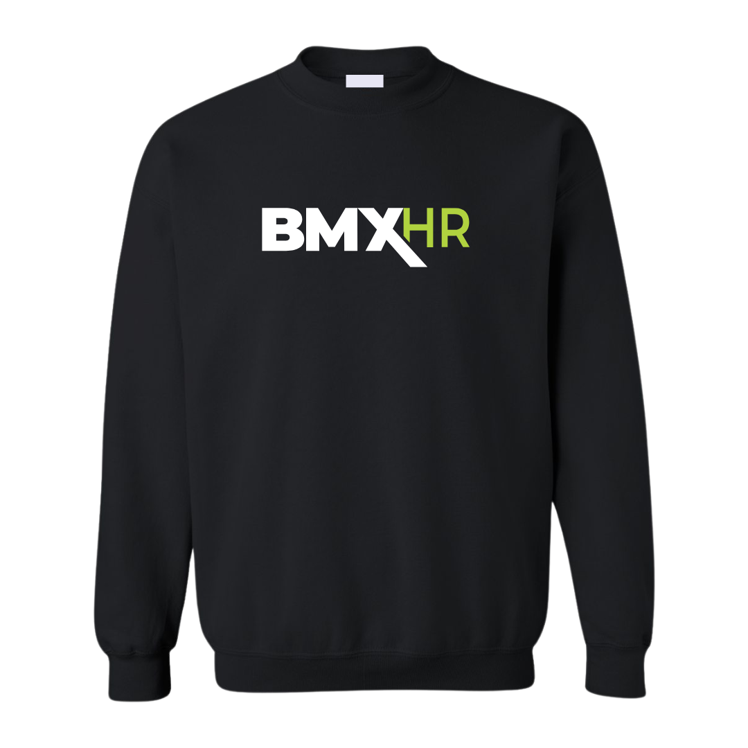 a black sweatshirt with the bmx hr logo on it