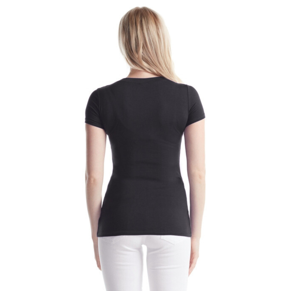 Chandail à manches courtes en bambou à col en V profond - Coupe féminine - Noir