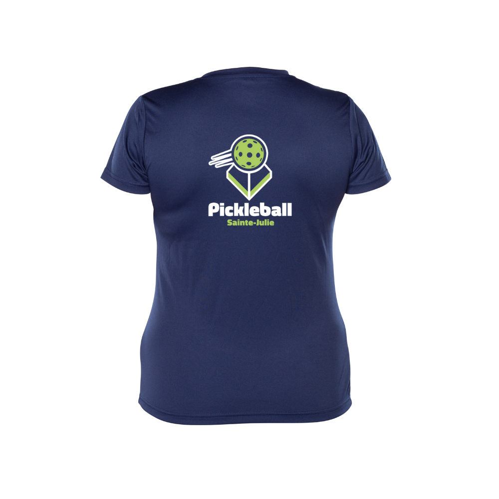 Pickleball Sainte-Julie - Chandail technique à manches courtes - Féminin - Marine - Version LOGO et Usage Inter-club