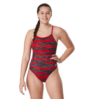 Speedo CROSS BACK Endurance+ - CONTORT STRIPES - women's Training Swimwear - Red