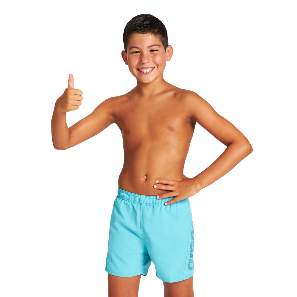 Arena Fundamental Boxer Junior - Logo - Boy's Swiwmear - Turquoise / Navy / Soft Green