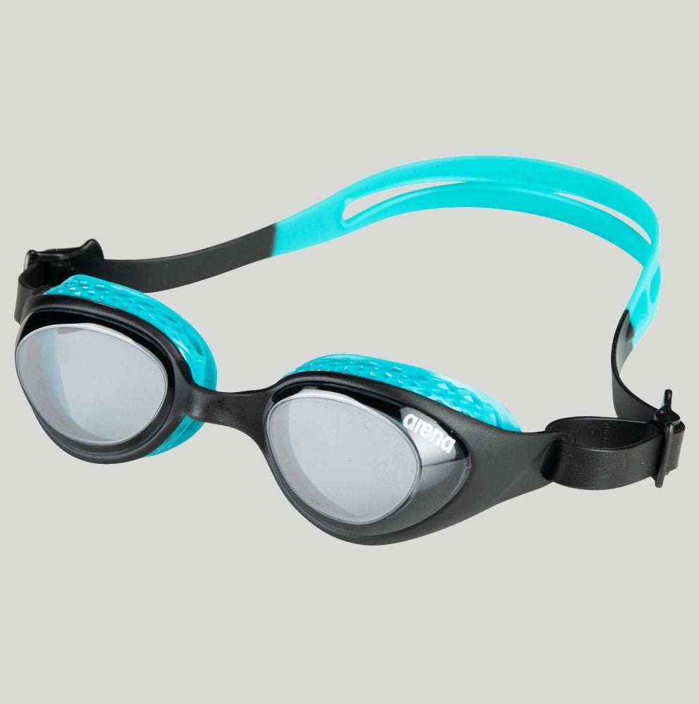 Lunettes de natation légères avec joints alvéolés confortables et verres panoramiques pour entraînement.