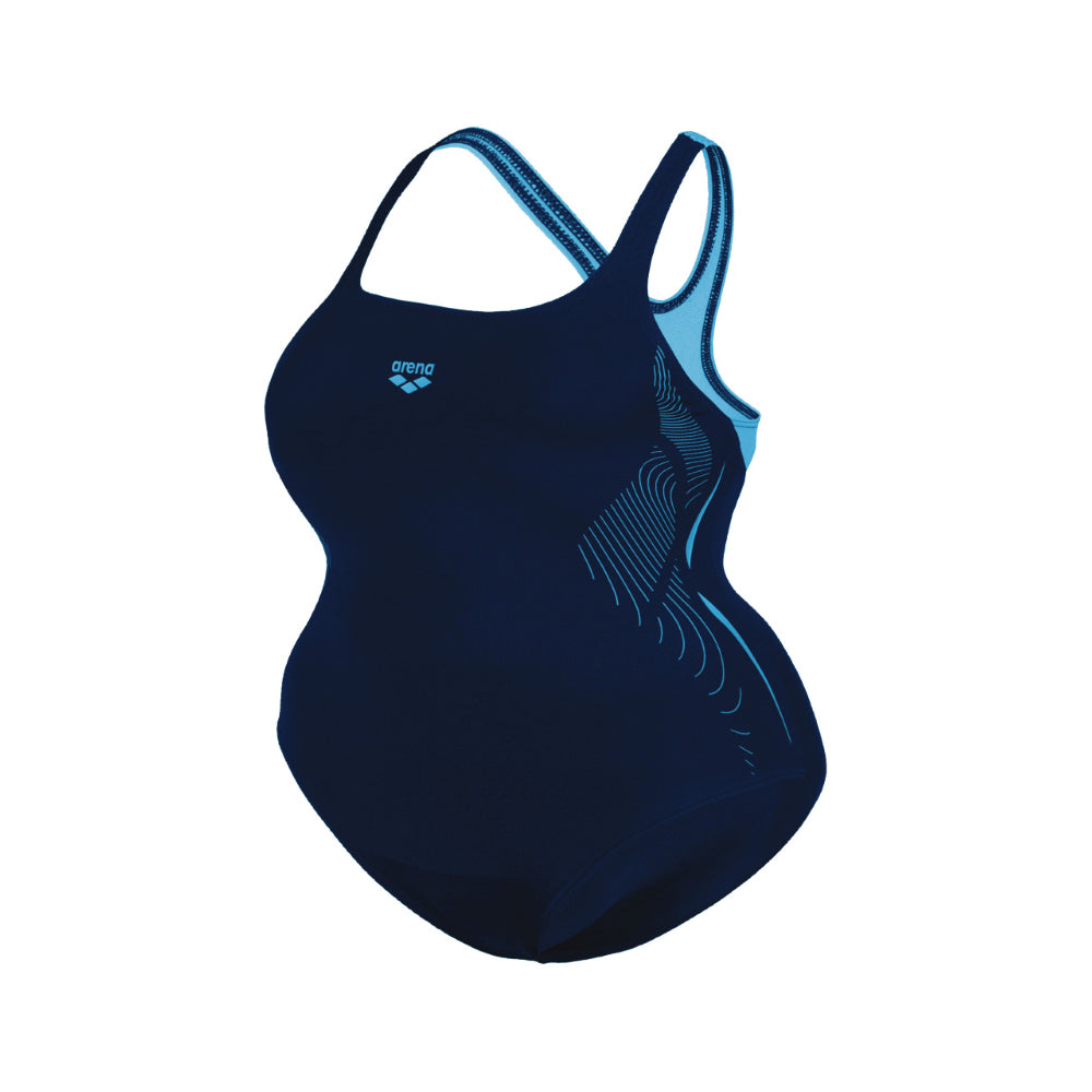 Arena - SWIM PRO Back  - Women's Training Swimsuit Graphic Print PLUS - Navy / Turquoise