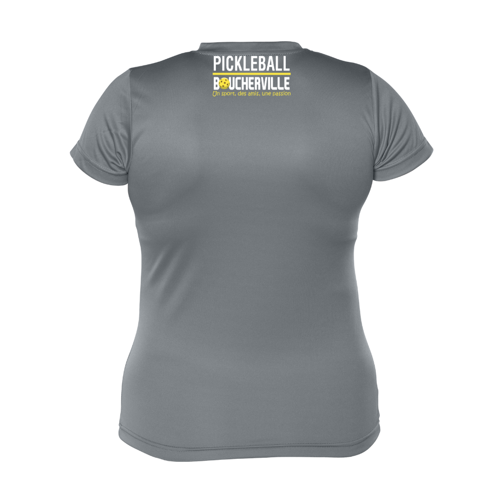 Pickleball Boucherville - Chandail technique à manches courtes - Féminin - Gris foncé