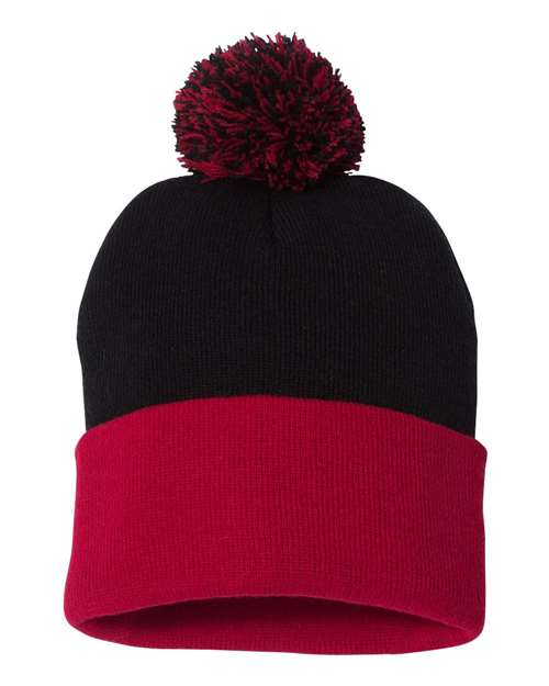 Pompom hat - Black and red