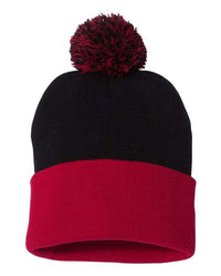 Tuque à pompon - Noir et rouge