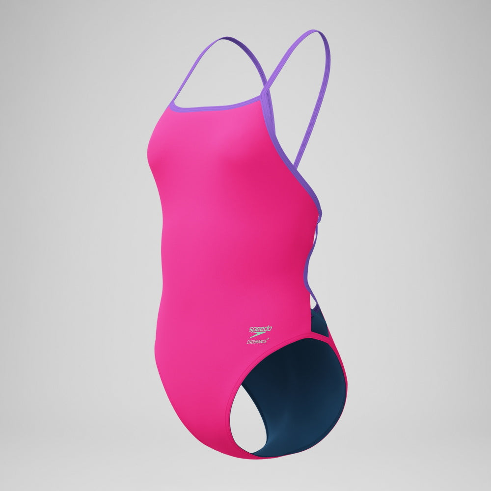 Speedo TRIBACK Endurance+ - SOLID - Women's Training Swimwear - FLARE PINK / INDIGO GLOW