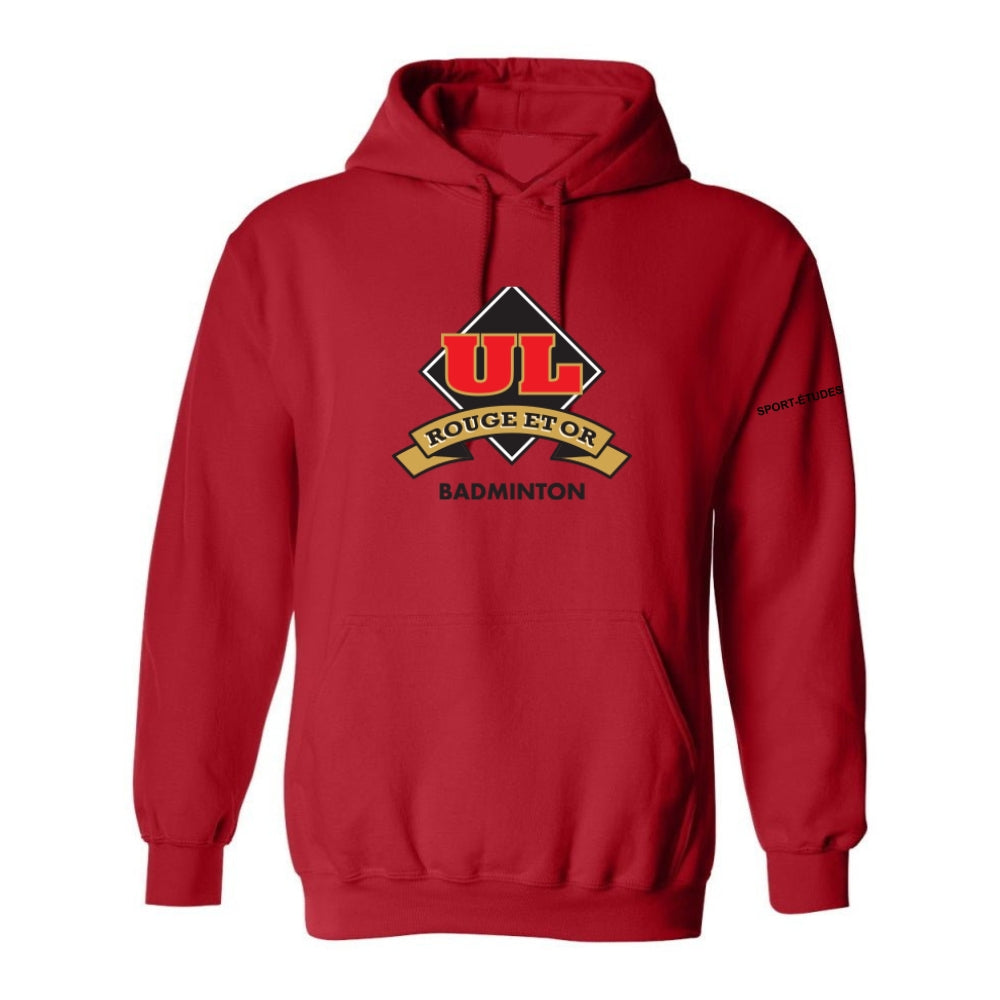 Rouge et Or Badminton - Chandail molleton à capuchon (Kangourou/Hoodie) - Adulte - Rouge