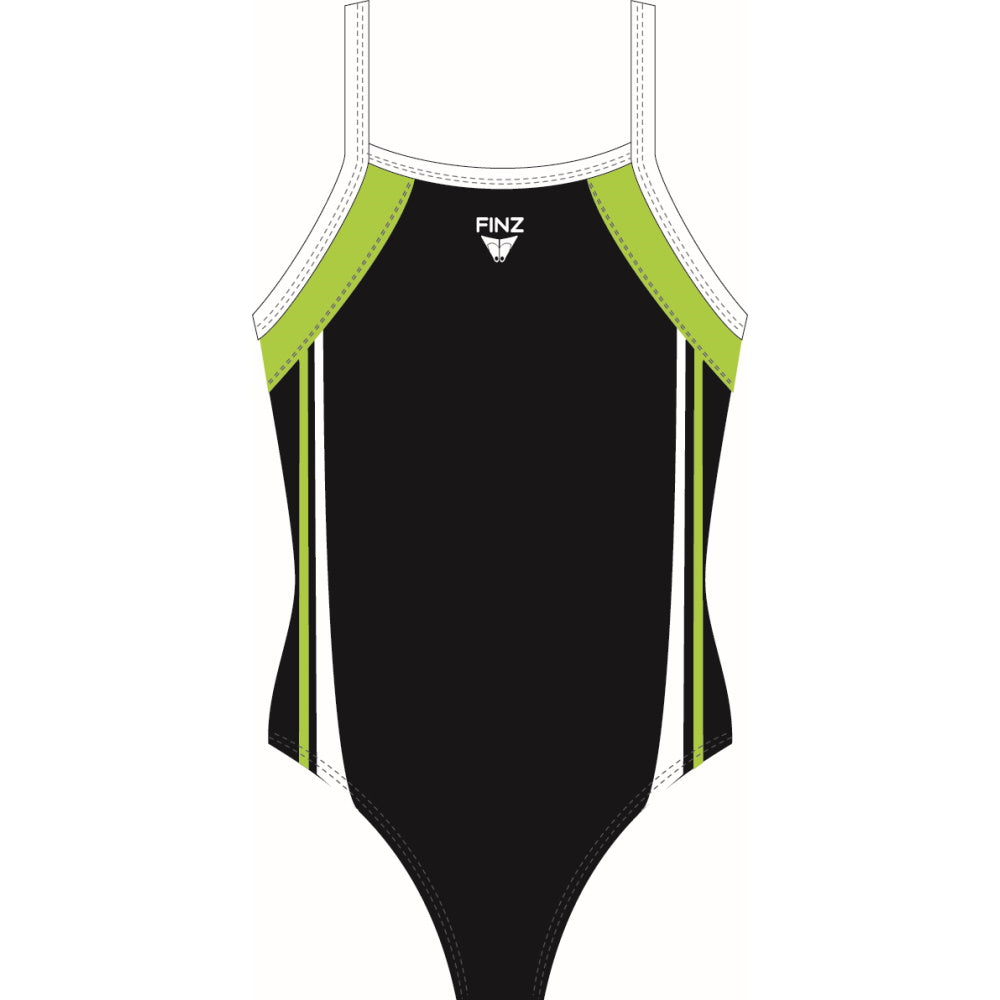 FINZ - SportBack - Multi-tone One-Piece Swimwear for Girls - Black - Lime - White (BLW)