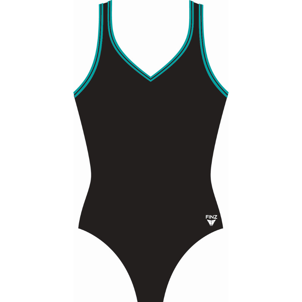 FINZ - V-Neck+V-Back - Maillot aquaforme pour dames - Noir/Turquoise (BT)