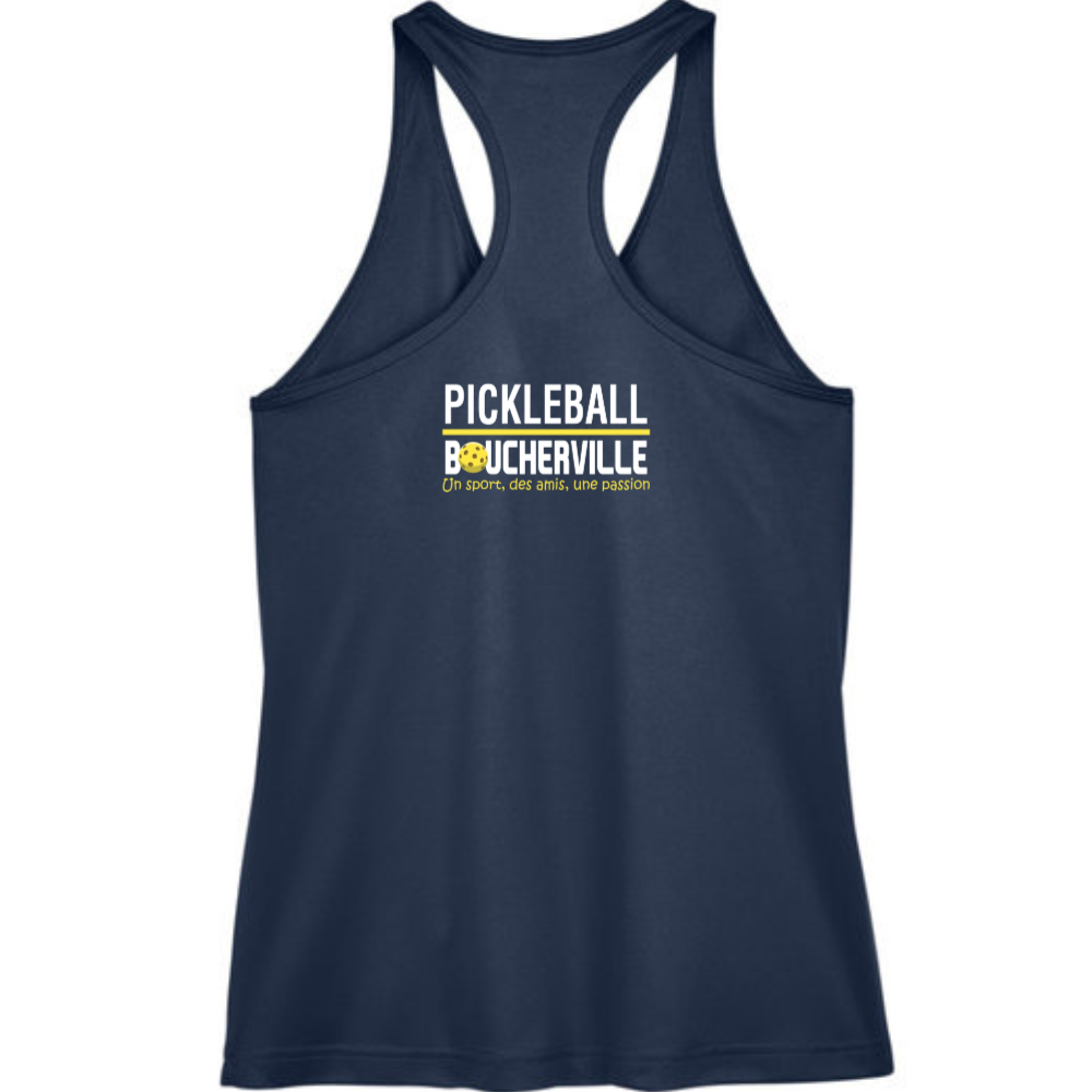 Pickleball Boucherville - Camisole performance pour femmes - Marine - Version avec logo au dos