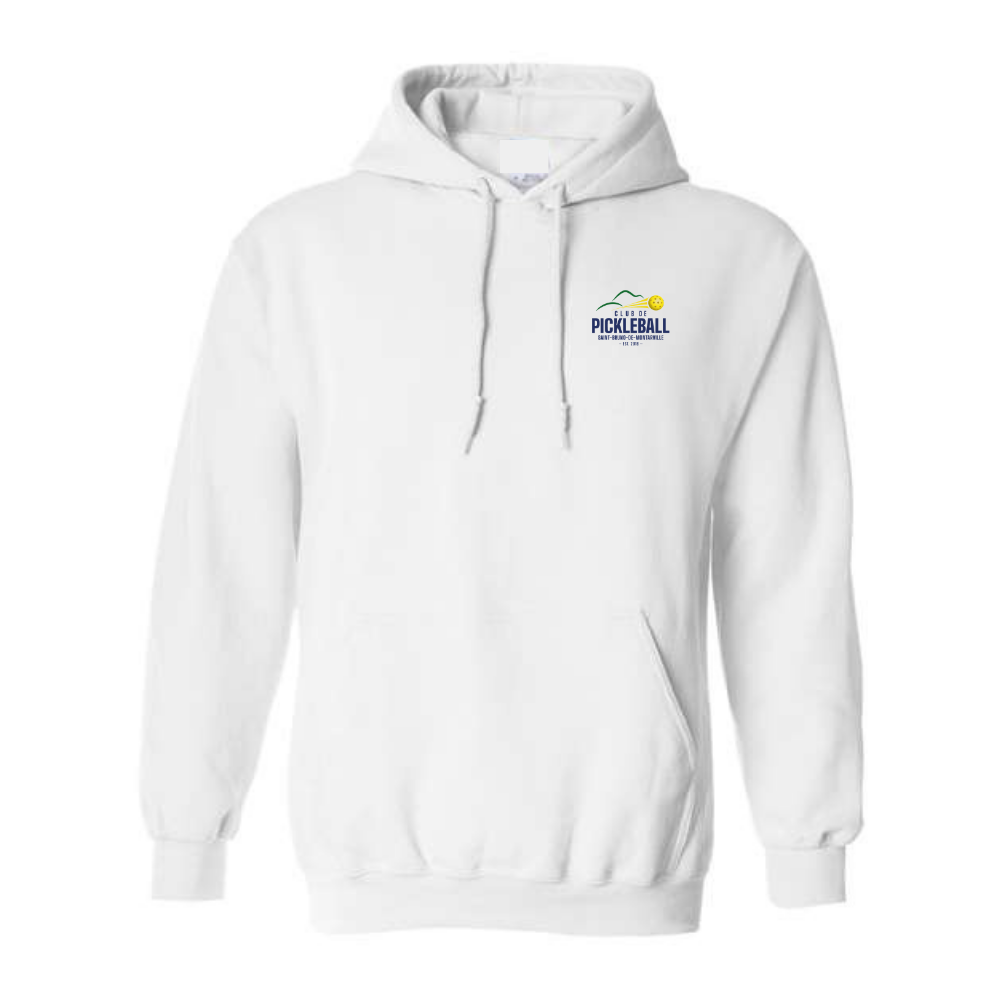 Pickleball Saint-Bruno - Chandail molleton à capuchon (Kangourou/Hoodie) - Adulte - Blanc