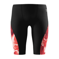 Men's long leg Speedo Male Lightning Jammer competitive training swimsuit featuring a graphic pattern.