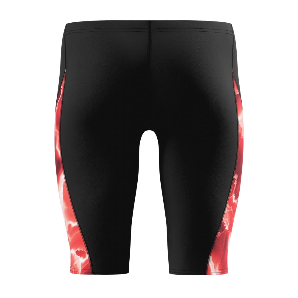 Men's long leg Speedo Male Lightning Jammer competitive training swimsuit featuring a graphic pattern.