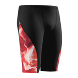 Men's long leg Speedo Male Lightning Jammer competitive training swimsuit featuring a graphic pattern.