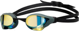 Mirrored competition swim goggles with wide lenses and hydrodynamic profile
