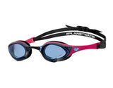 Streamlined competition swim goggles with high-performance lenses and dual strap
