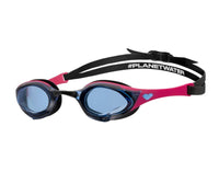 Streamlined competition swim goggles with high-performance lenses and dual strap