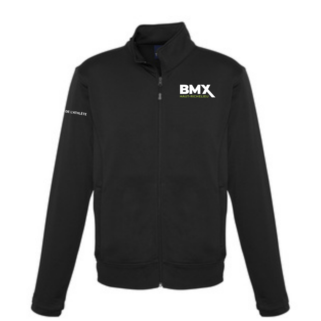 a black jacket with the bmx logo on it