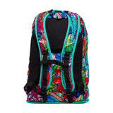 Technical swim backpack featuring padded shoulder straps and specialized storage sections for pool equipment.