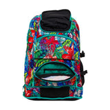 Technical swim backpack featuring padded shoulder straps and specialized storage sections for pool equipment.