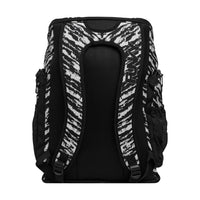 Durable swim backpack featuring padded shoulder straps and multiple storage compartments for pool equipment.