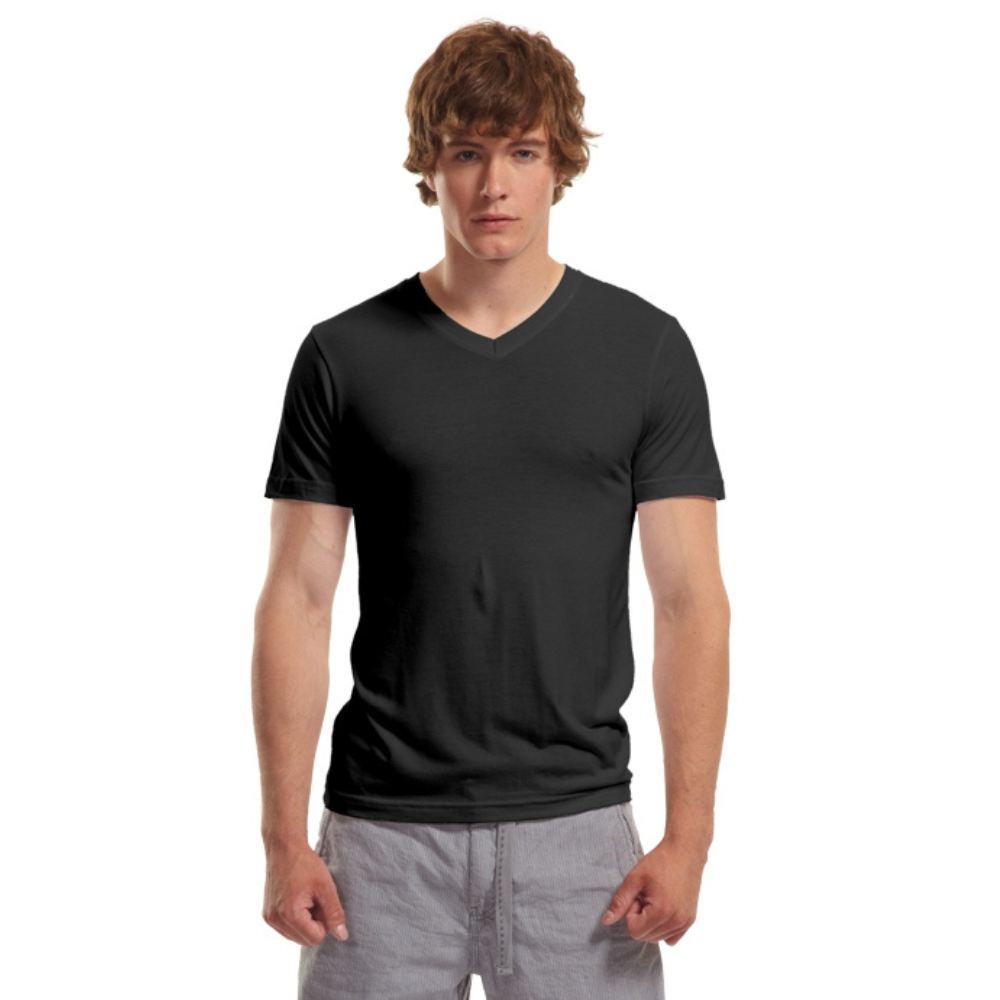 Short sleeve sweater in v -collar -collar bamboo - Men's cut - Black