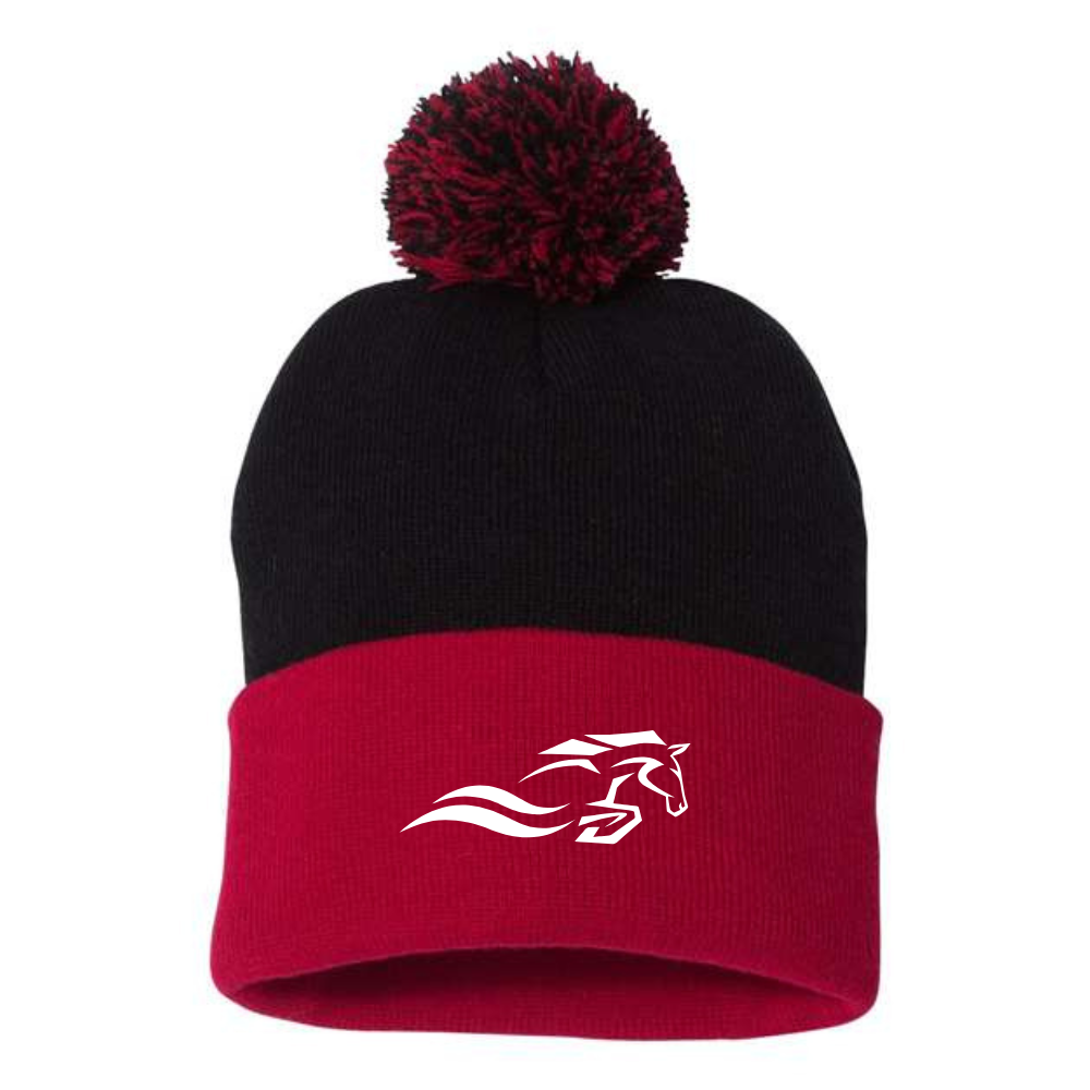 Plongeon Mustang - Tuque à pompon - Noir et rouge