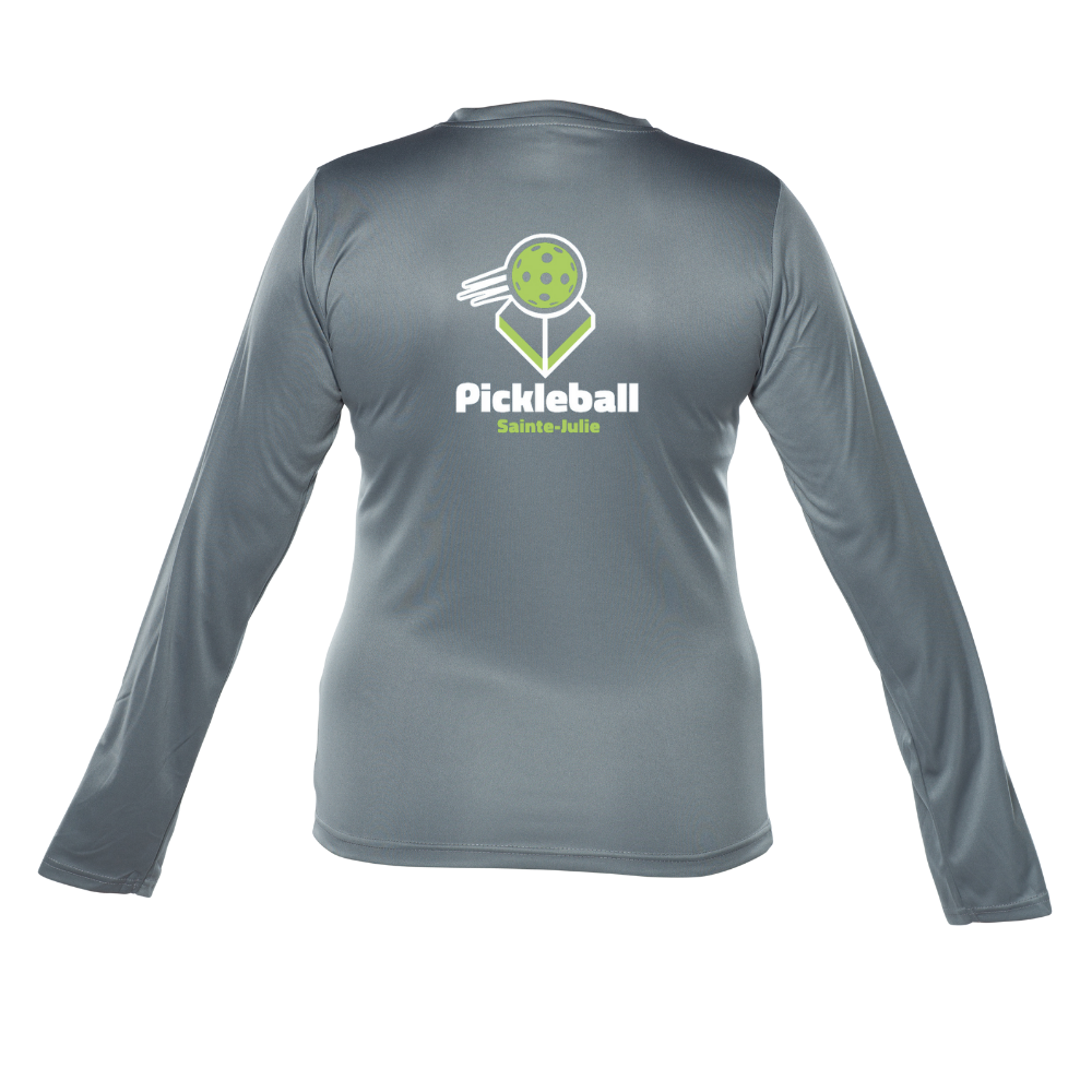 Pickleball Sainte-Julie - Chandail technique, à manches longues - Féminin - Gris foncé - Version LOGO