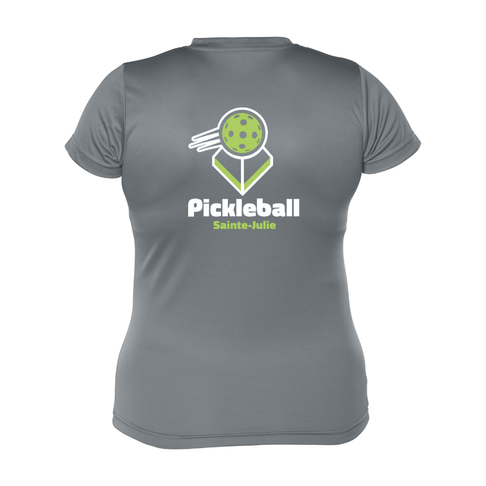 Pickleball Sainte-Julie - Chandail technique à manches courtes - Féminin - Gris foncé - Version LOGO