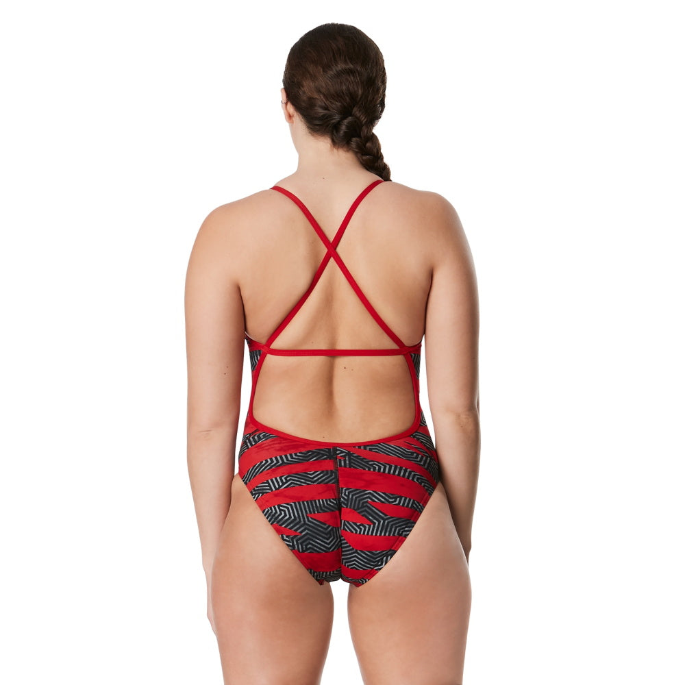 Speedo CROSS BACK Endurance+ - CONTORT STRIPES - Maillot d’entraînement pour femmes - Rouge