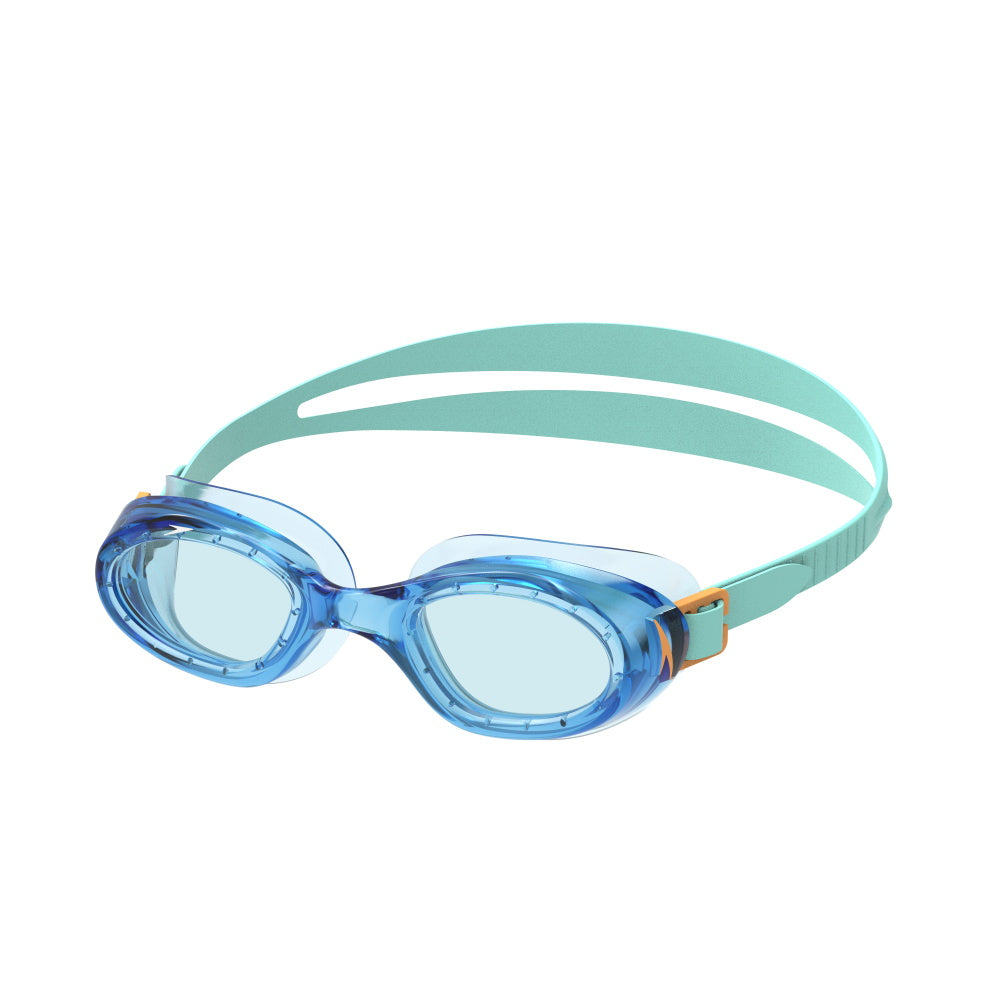 Lunettes de natation confortables pour enfants Speedo Junior Futura Hydrospex bleu et transparent.