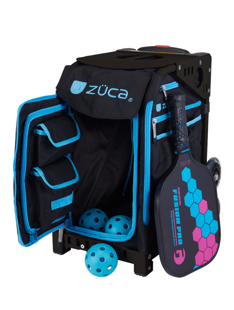 ZÜCA PICKLEBALL CART - Chariot sur roulettes et sac - Noir / Trims bleues