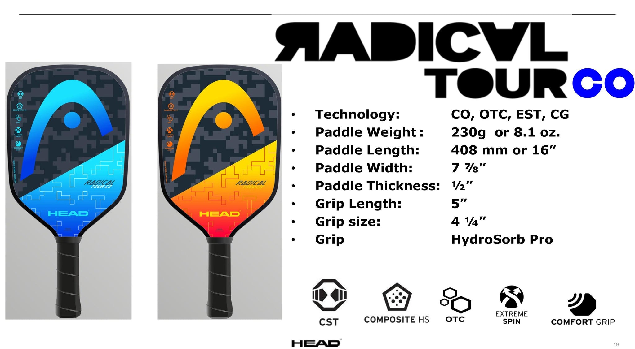 Head Radical TOUR CO - Raquette de pickleball de Head