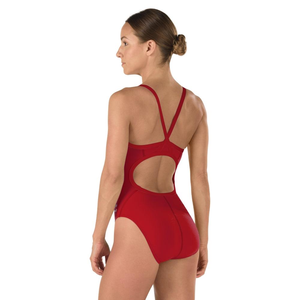 Les Espadons - Speedo Solid FlyBack Endurance+ - Maillot d’entraînement pour femmes - Rouge de Les Espadons