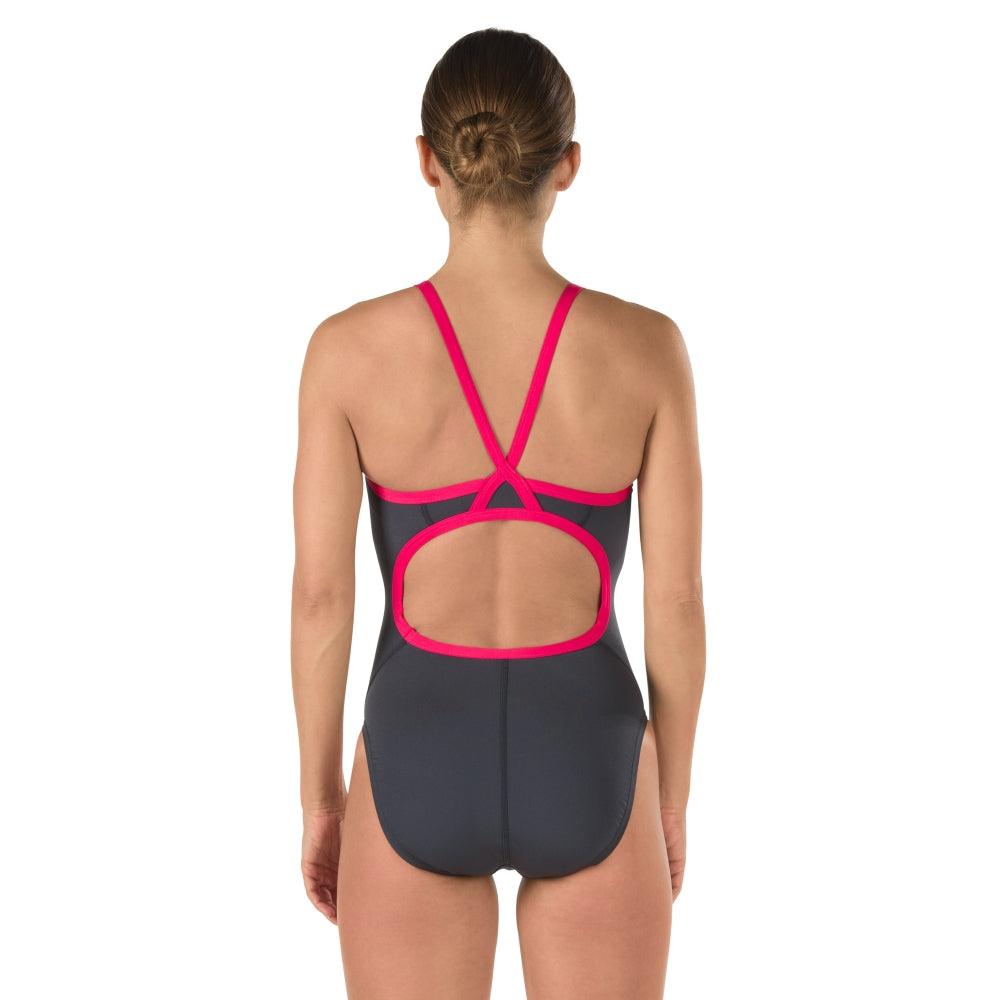 Speedo Solid FlyBack Endurance+ - Maillot d’entraînement pour femmes - Charcoal / Rose (071) de Speedo