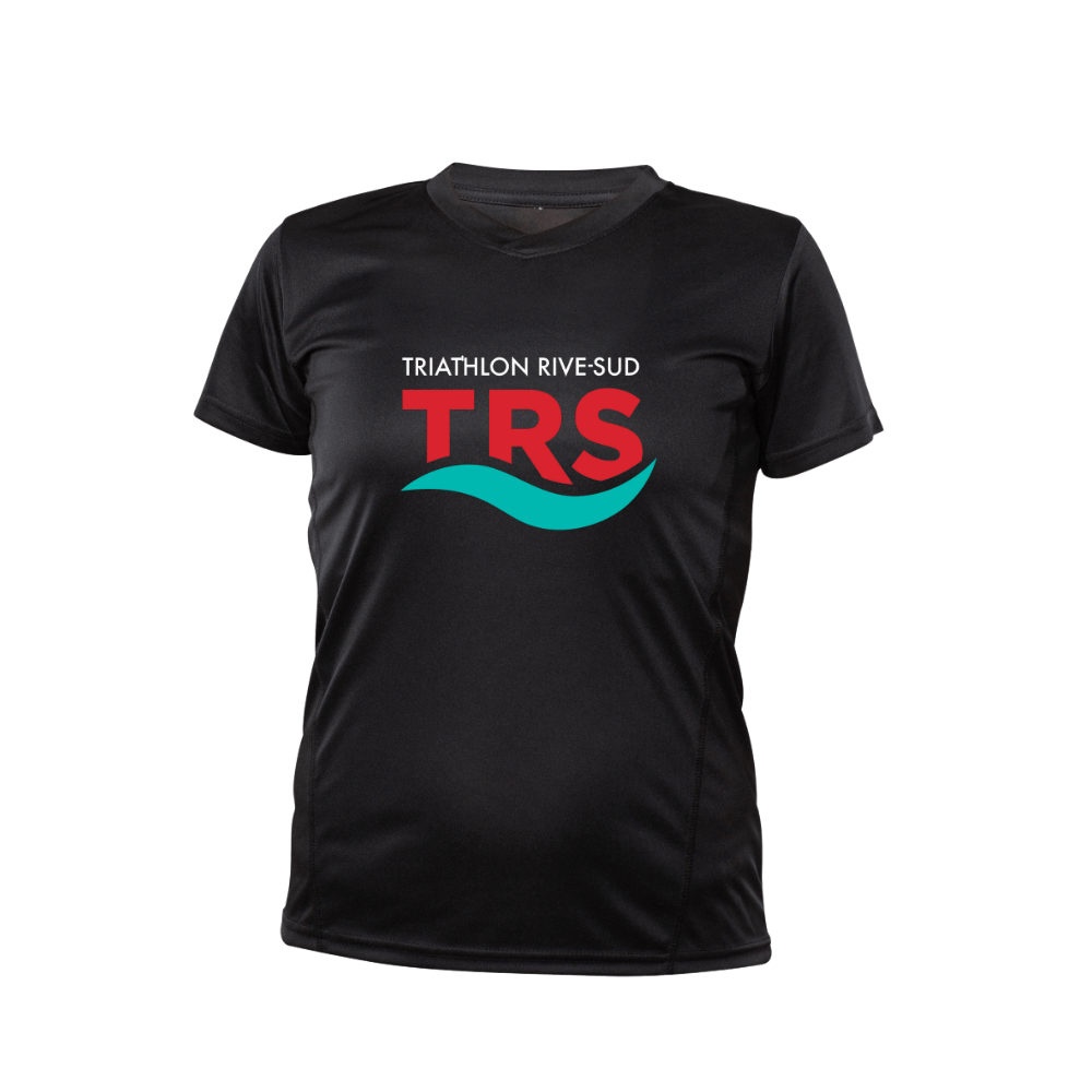 Triathlon Rive-sud - Chandail T-Shirt Performance, coupe FÉMININE – Manches courtes – Noir de Triathlon Rive-Sud