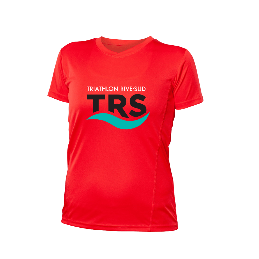 Triathlon Rive-sud - Chandail T-Shirt Performance, coupe FÉMININE – Manches courtes – Rouge de Triathlon Rive-Sud